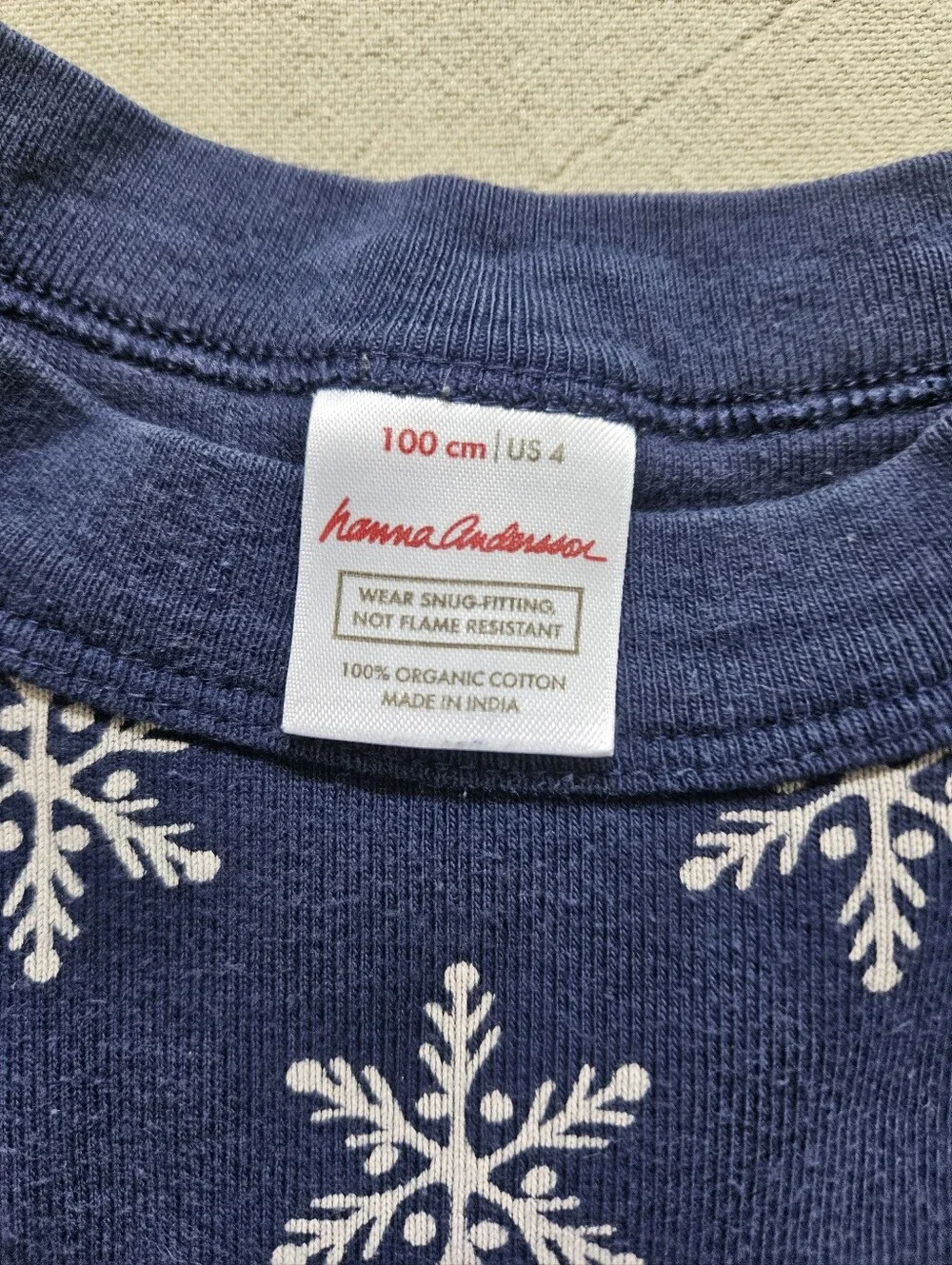 ​Hanna Andersson Blue Snowflake Organic Cotton Long Johns Pajama Set Kids US 4